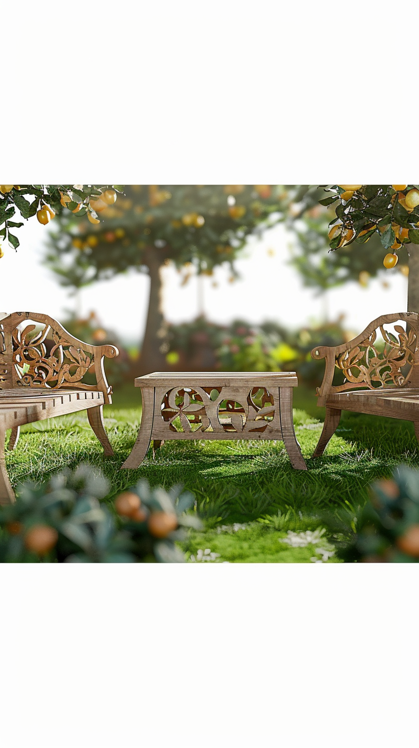HOME ESPRIT TAFELSET MET 3 FAUTEUILS BEIGE (133 X 60 X 70 CM)