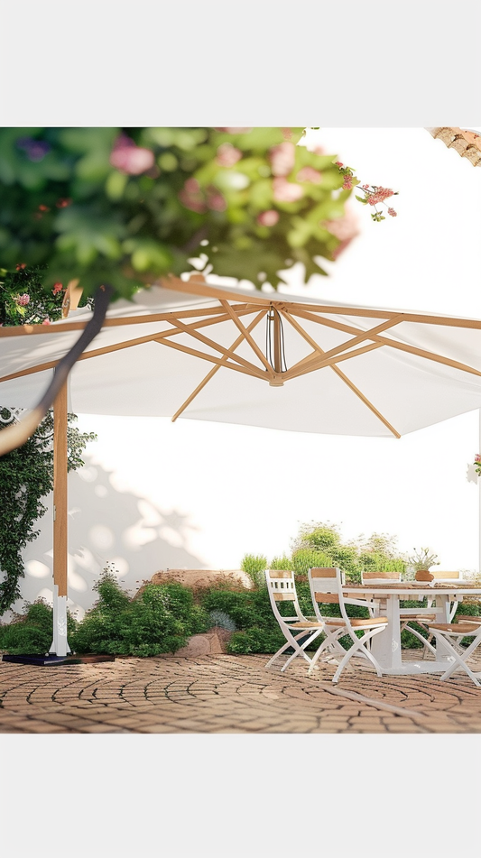 PARASOLL TIBER WIT ALUMINIUM TEAKHOUT 300 X 400 X 250 CM
