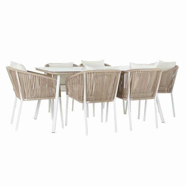 DKD Home Decor TAFEL MET STOELEN BEIGE 78 CM 163 X 95 X 6 CM