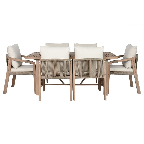 HOME ESPRIT TAFEL MET ZES STOELEN BRUIN BEIGE ACACIA (170 X 90 X 75 CM)