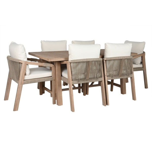 HOME ESPRIT TAFEL MET ZES STOELEN BRUIN BEIGE ACACIA (170 X 90 X 75 CM)