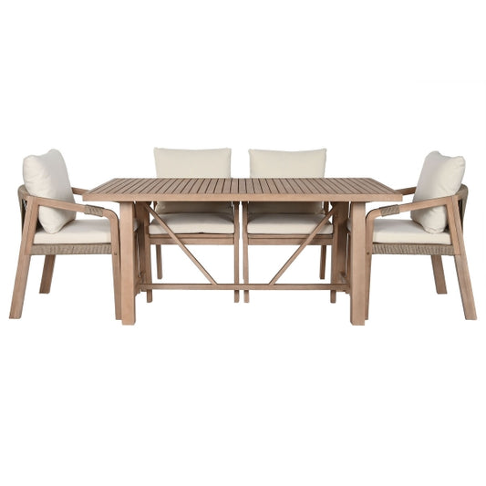 HOME ESPRIT TAFEL MET ZES STOELEN BRUIN BEIGE ACACIA (170 X 90 X 75 CM)