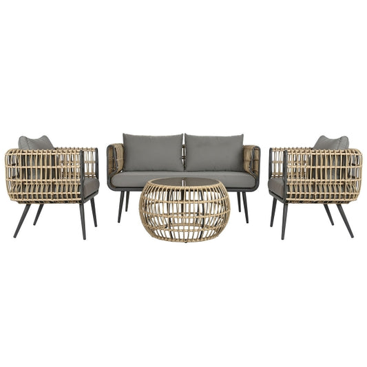 Tafelset met 3 fauteuils DKD Home Decor Bruin Aluminium Synthetische rotan 144 x 67 x 74 cm