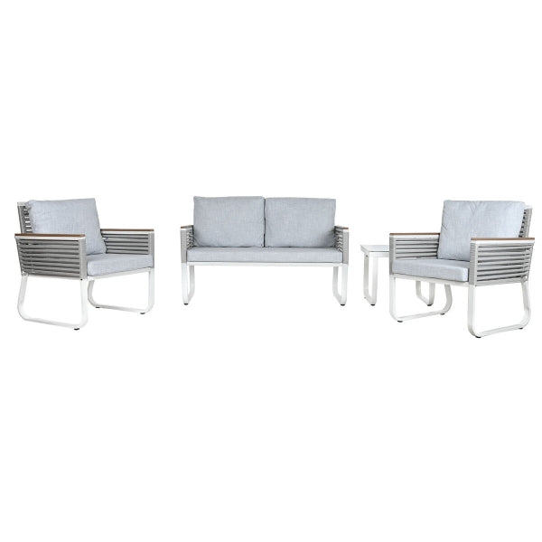 HOME ESPRIT TAFELSET MET 3 FAUTEUILS GRIJS (128 X 69 X 79 CM)